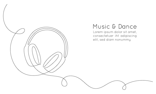 One continuous line drawing of headphone speaker Music and earphones for listening songs and playlist in simple linear style Editable stroke Doodle vector illustration