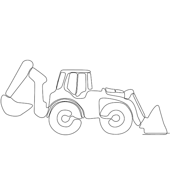 One continuous line drawing of heavy equipment for building construction, business commercial