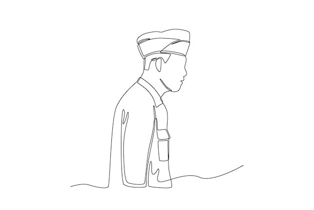 One continuous line drawing of male veteran in uniform with beret Veterans day concept Single line draw design vector graphic illustration