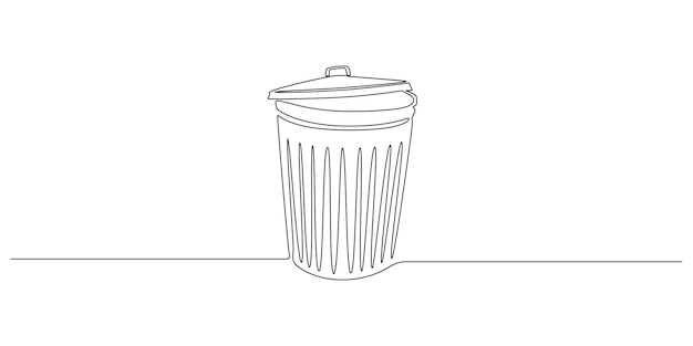 One continuous line drawing of metallic garbage container Recycling waste dustbin in simple linear style Trash box with close lid and empty space in editable stroke Doodle vector illustration