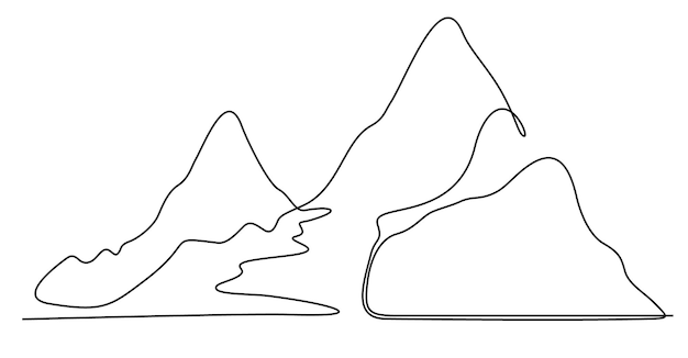 One continuous line drawing of mountain landscape Web banner with mounts and high peaks in simple