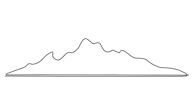 One continuous line drawing of mountain landscape Web banner with mounts and high peaks in simple