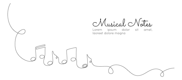 One continuous line drawing of musical notes Minimalist logo and symbol of sound and music school in simple linear style Editable stroke Doodle vector illustration