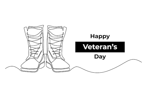 One continuous line drawing of Old military combat boots Veterans day concept Single line draw design vector graphic illustration