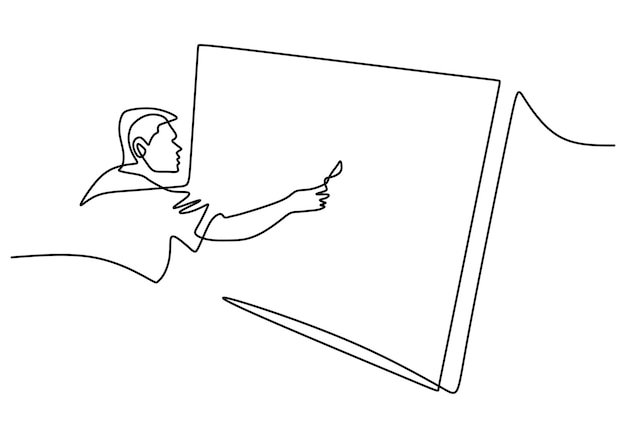 One continuous line drawing of painter artist A man standing painting an artwork on canvas