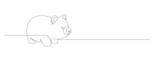 Vector one continuous line drawing of piggy bank safe money symbol and business finance concept in simple linear style editable stroke doodle vector illustration