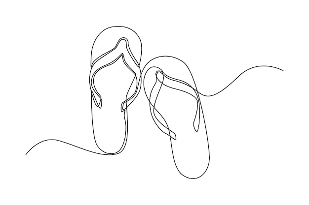 One continuous line drawing of slippers for beach summer party Single line draw design graphic illustration