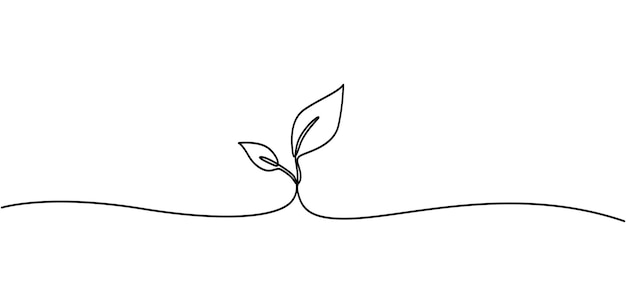 Vector one continuous line growing sprout hand drawn doodle line art plant single line drawing of a plant