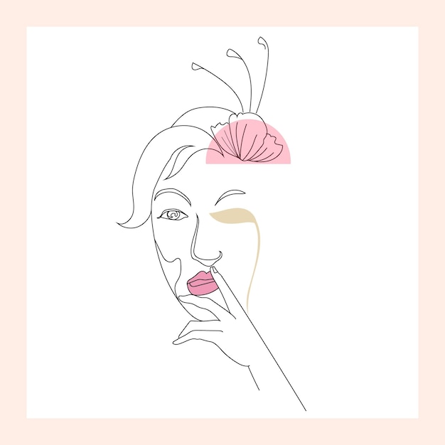 One Continuous Line Illustration of a Girl  face and Minimal Line Drawing Woman face with Flower