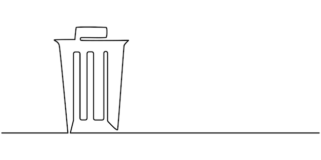 Vector one continuous lineecology symbola leaf of a tree in a trash bin environmentally friendly waste