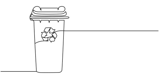 Vector one continuous lineecology symbola leaf of a tree in a trash bin environmentally friendly waste