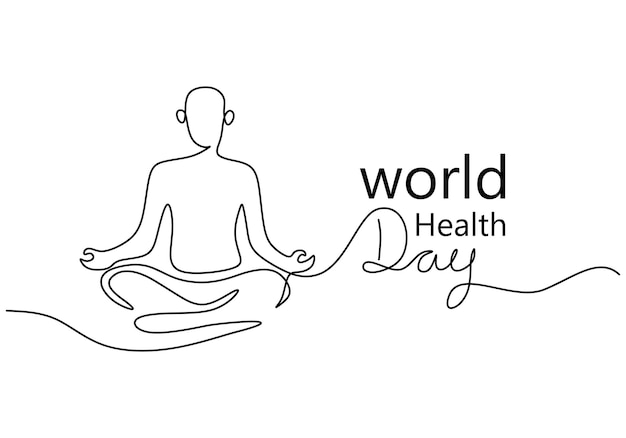 One continuous single line of yoga man for world health day isolated on white background