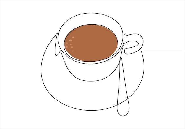 One continuous unclosed single drawn line cup of coffee. A cup of tea on a saucer.