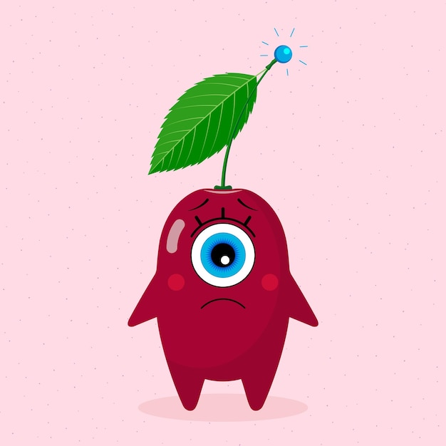 Vector one-eyed cherry character. isolated on a white background. sad. made in a vector. for children's textiles, prints, covers, packaging designs, souvenirs