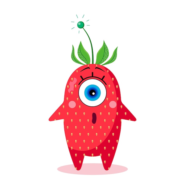 One-eyed strawberry character. Isolated on a white background. Surprise. Made in a vector. For children's textiles, prints, covers, packaging designs, souvenirs