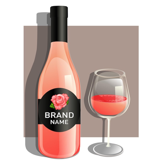 One glass and bottle of the rose wine