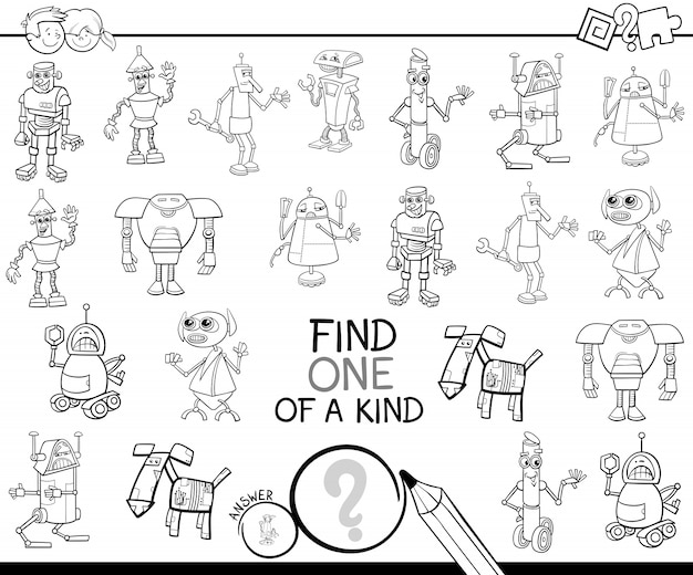 one of a kind game with robots color book