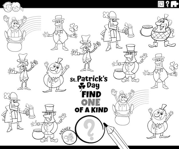 One of a kind task with cartoon Leprechauns coloring page