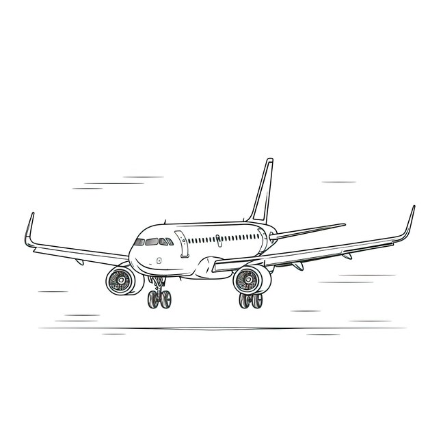 Vector one line airplane travel aviation private plane and airlines linear sketch vector illustration