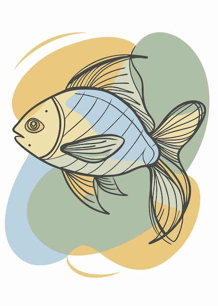 Vector one line art of fish drawing abstract minimal continuous line wall decor