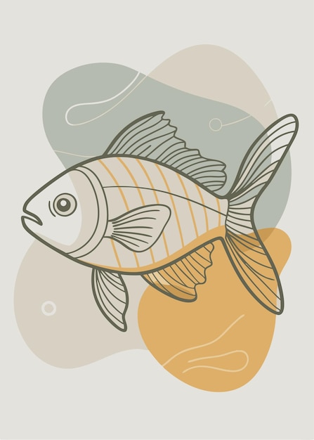 Vector one line art of fish drawing abstract minimal continuous line wall decor