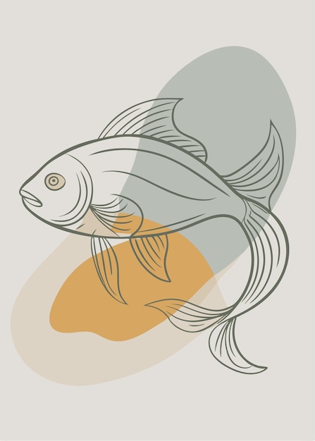 Vector one line art of fish drawing abstract minimal continuous line wall decor