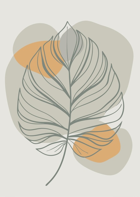 Vector one line art of leaf drawing abstract continuous line art