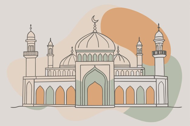 Vector one line art of mosque drawing abstract continuous line art