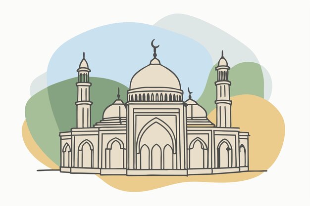 Vector one line art of mosque drawing abstract continuous line art