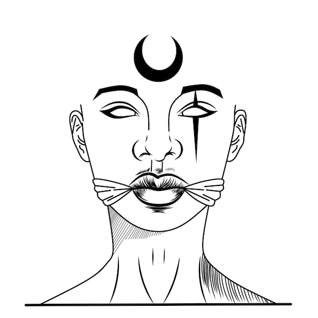 one line art portrait of an ancient egyptian king tattoo designs