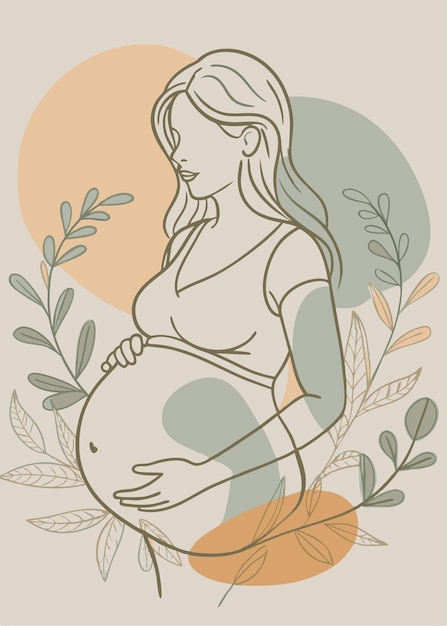 One line art of Pregnant women drawing Abstract minimal continuous line wall decor