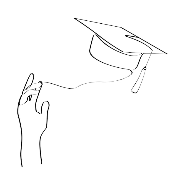 One line art with student tossing up his graduation cap Trendy one line draw design graphic vector illustration