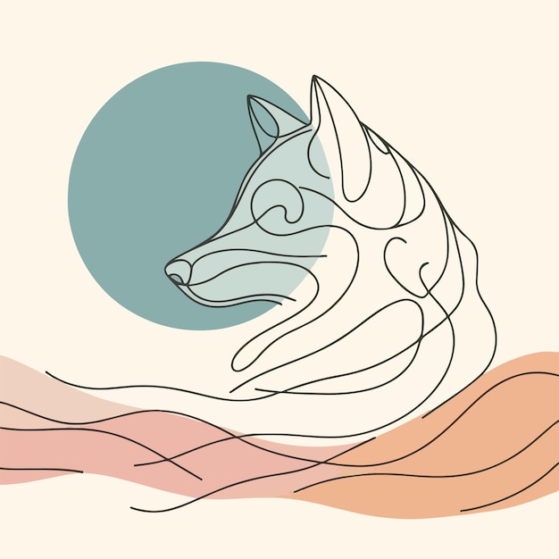 Vector one line art wolf vector