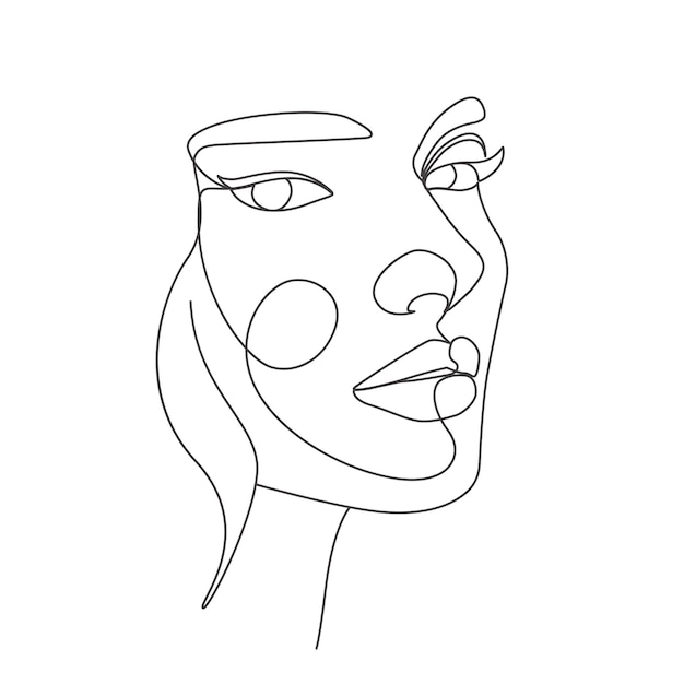 One line-art woman faces elegant linear drawing