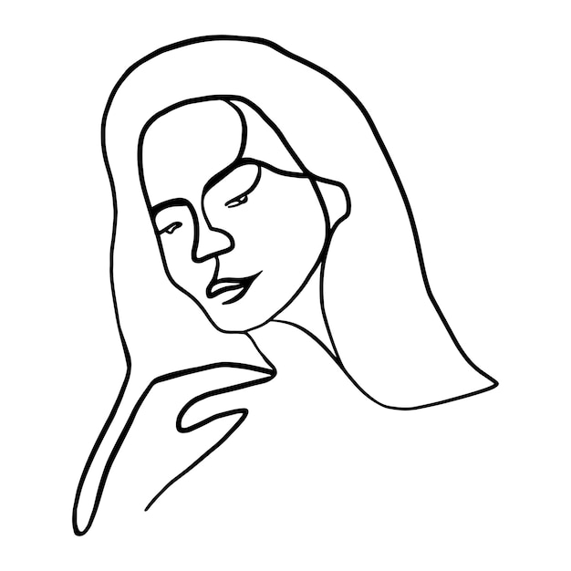 One line art woman portrait isolated vector icon Beautiful lady fashion graphic illustration Sketch drawing outline sketch Beauty concept Female aesthetic silhouette Simple black face print