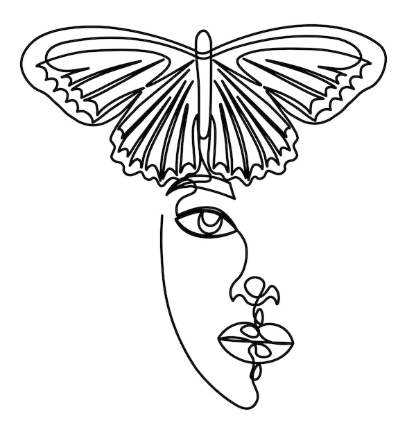 One line butterfly girl drawing