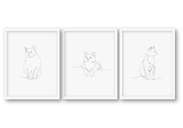 One line Cat illustration set