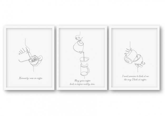 One line coffee illustration set