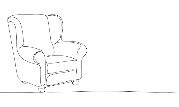 One line continuous armchair Line art of interior concept banner Outline vector illustration