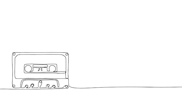 One line continuous Compact Cassette Cassette tape audio cassette Line art vector hand drawn illu