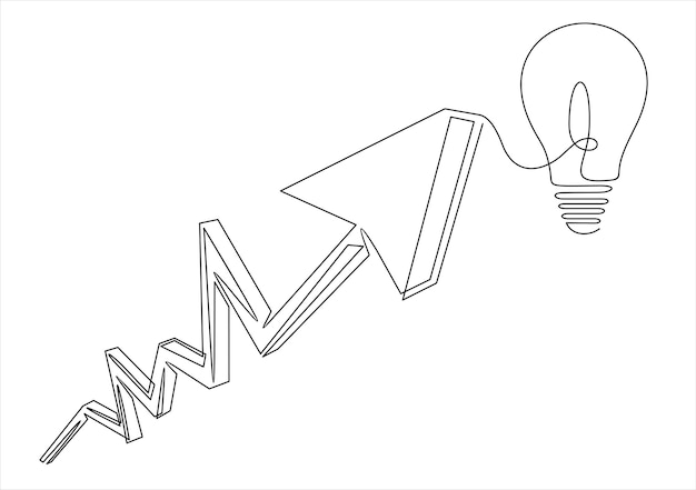 one line or continuous lineart a light bulb and raise arrow chartContinuous one line