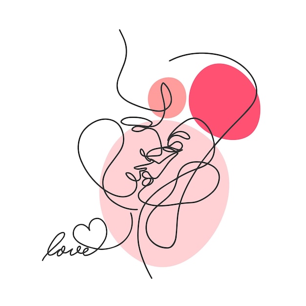 One line contour drawing couple in love kiss fashion love handwritten quote