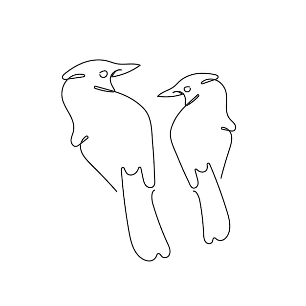 One line design of feathered birds Vector Illustration