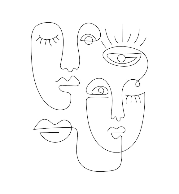 One line drawing abstract face. Modern continuous line art  woman portrait, minimalist contour.