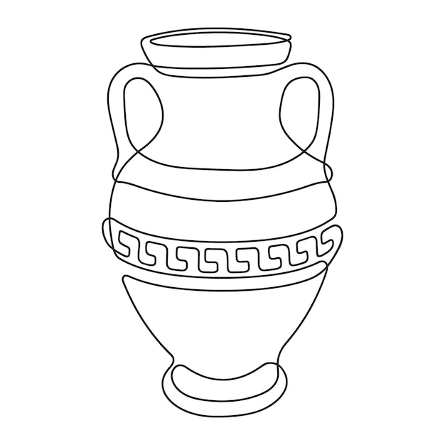 One line drawing of ancient Greek clay vase, isolated on white background.