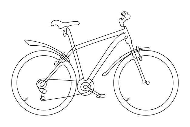 One line drawing of a bicycle with a straight chassis isolated on a white background.