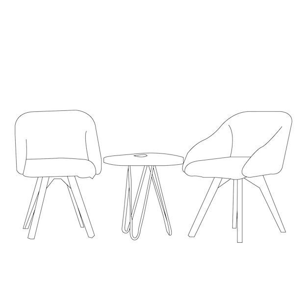 one line drawing chair and table outline vector on white background