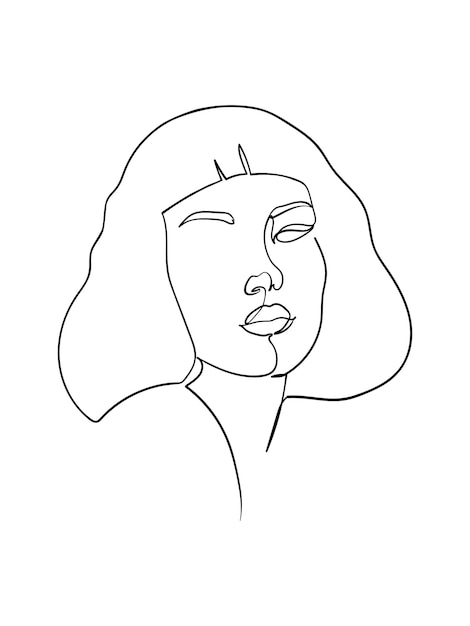 One line drawing face Abstract woman portrait Hairstyle Modern minimalism art Vector illustration