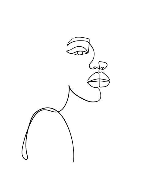 One line drawing face Abstract woman portrait Modern minimalism art Vector illustration