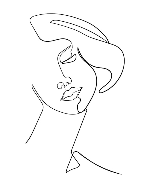 One line drawing face Abstract woman portrait Modern minimalism art Vector illustration